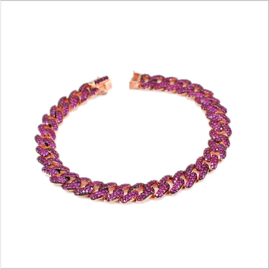 Bracciale a maglia groumette in Argento 925 con zirconi fucsia e blu