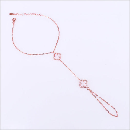 Bracciale baciamano in Argento 925 con doppio quadrifoglio e zirconi