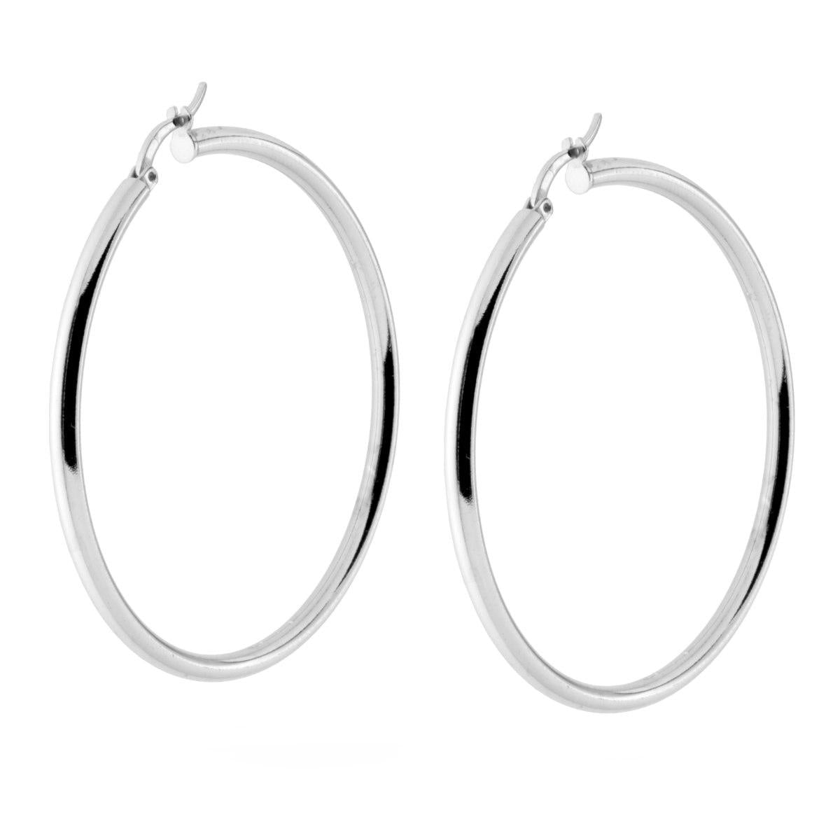 Orecchini a Cerchio Liscio mm 56 con canna mm 3.1 in ARGENTO 925 Galvanica Rodio