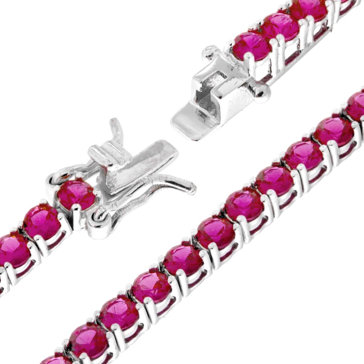 Bracciale Tennis Griffe cm 18 con Zirconi mm 3 Rosso Rubino in ARGENTO 925 Galvanica Rodio