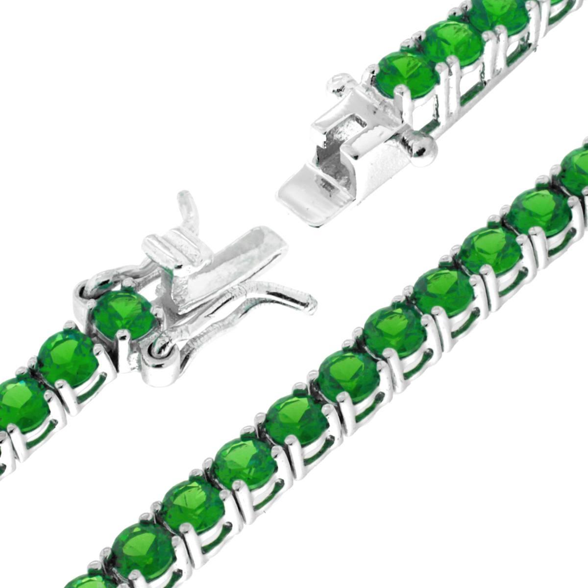 Bracciale Tennis Griffe cm 18 con Zirconi mm 3 Verde Smeraldo in ARGENTO 925 Galvanica Rodio