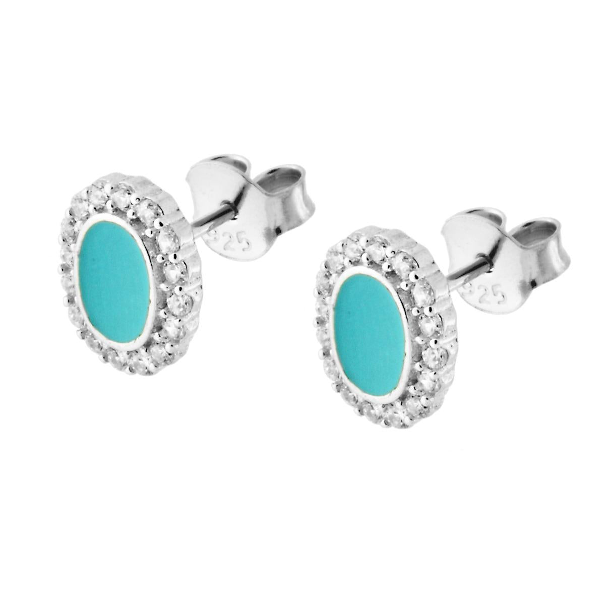 Orecchini con Smalto Azzurro e Zirconi in ARGENTO 925 Galvanica Rodio