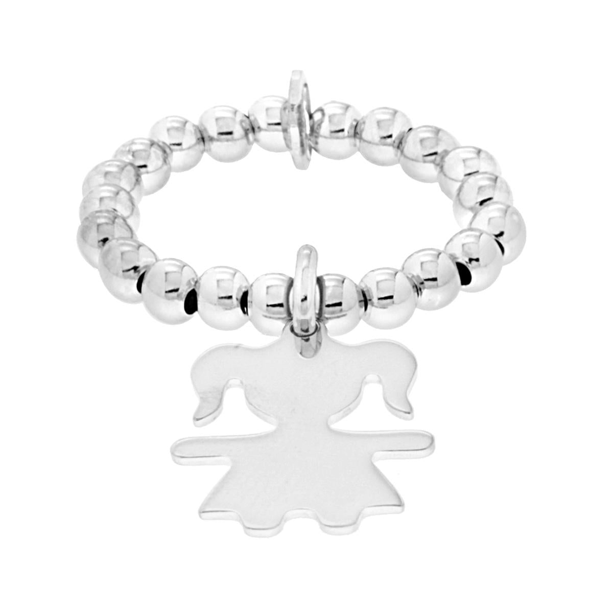 Anello Elastico con Palline Famiglia figlia Bimba pendente in ARGENTO 925 Galvanica Rodio
