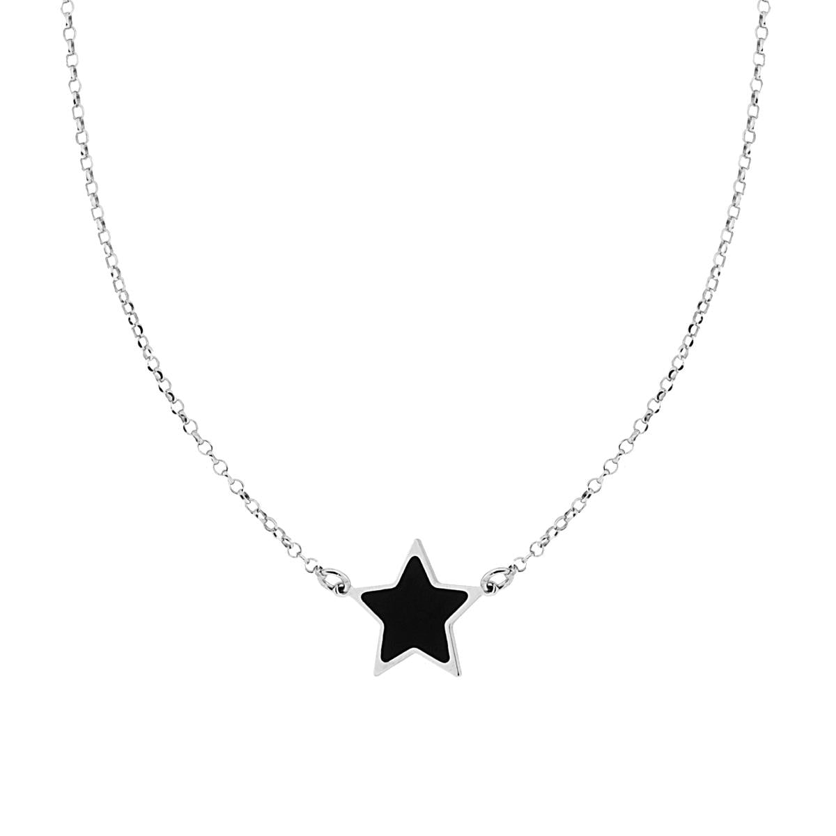 Collana con Stella Nera in ARGENTO 925 Galvanica Rodio