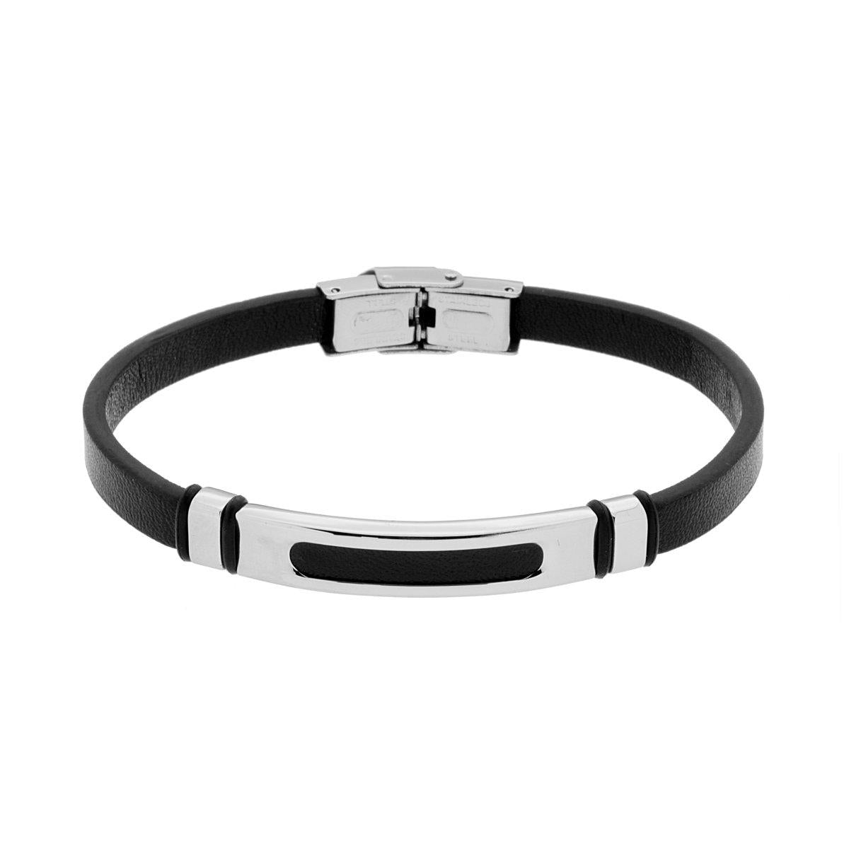Bracciale in Similpelle colore Nero con Accessorio e Chiusura in ACCIAIO