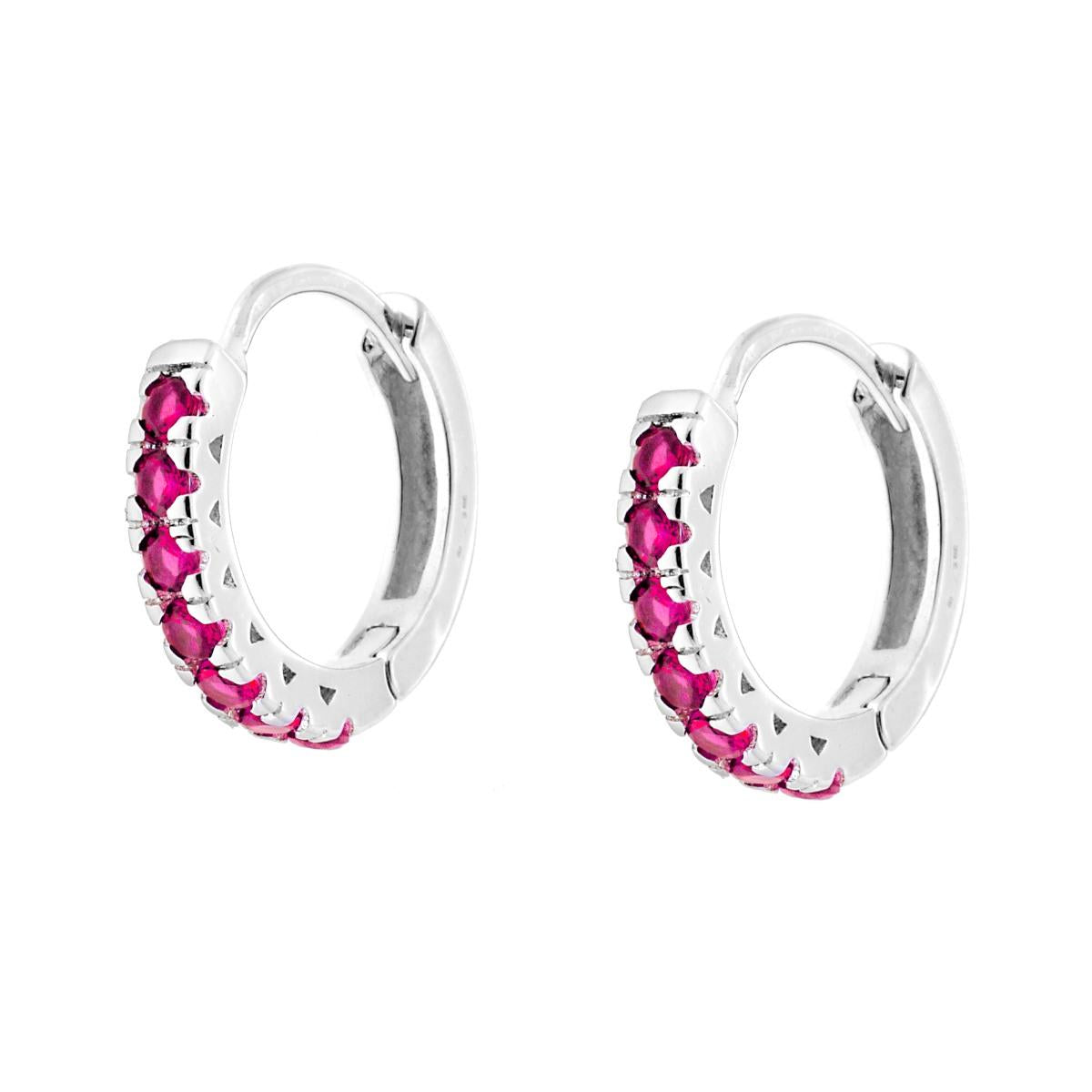 Orecchini Cerchio mm 17 con Zirconi Rosso Rubino in ARGENTO 925 Galvanica Rodio