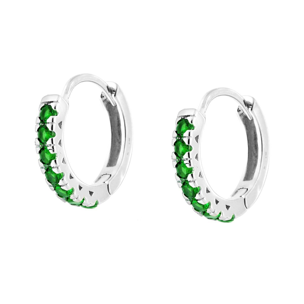 Orecchini Cerchio mm 17 con Zirconi Verde Smeraldo in ARGENTO 925 Galvanica Rodio
