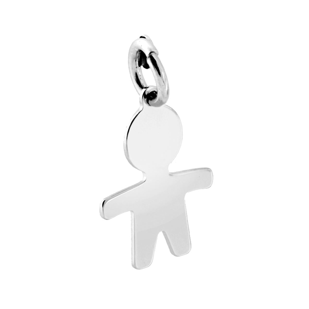 Ciondolo a forma di Bimbo, con contromaglia apribile per inserire nella Catena per Collana e/o Bracciale.<BR>Lavorazione liscia e lucida.<BR>Made in Italy