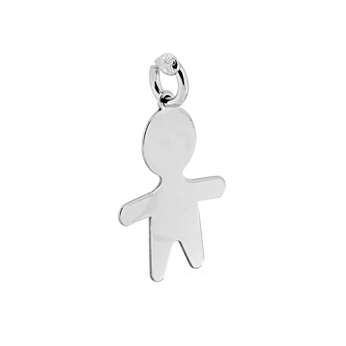 Ciondolo a forma di Bimbo, con contromaglia apribile per inserire nella Catena per Collana e/o Bracciale.<BR>Lavorazione liscia e lucida.<BR>Made in Italy