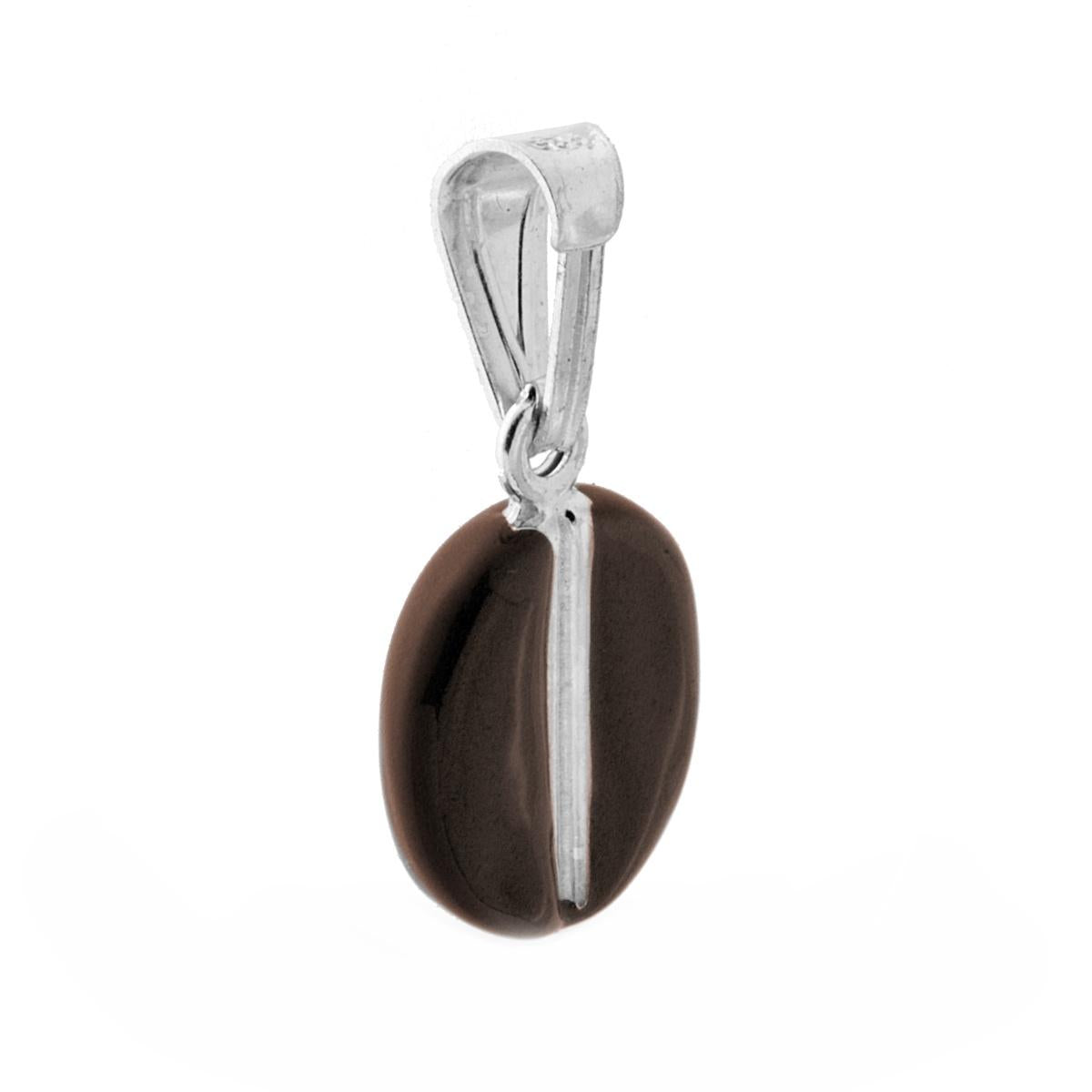 Ciondolo bombato, effetto tridimensionale, a forma di Chicco di Caffč con applicazione smalto colore Marrone.<BR>Made in Italy