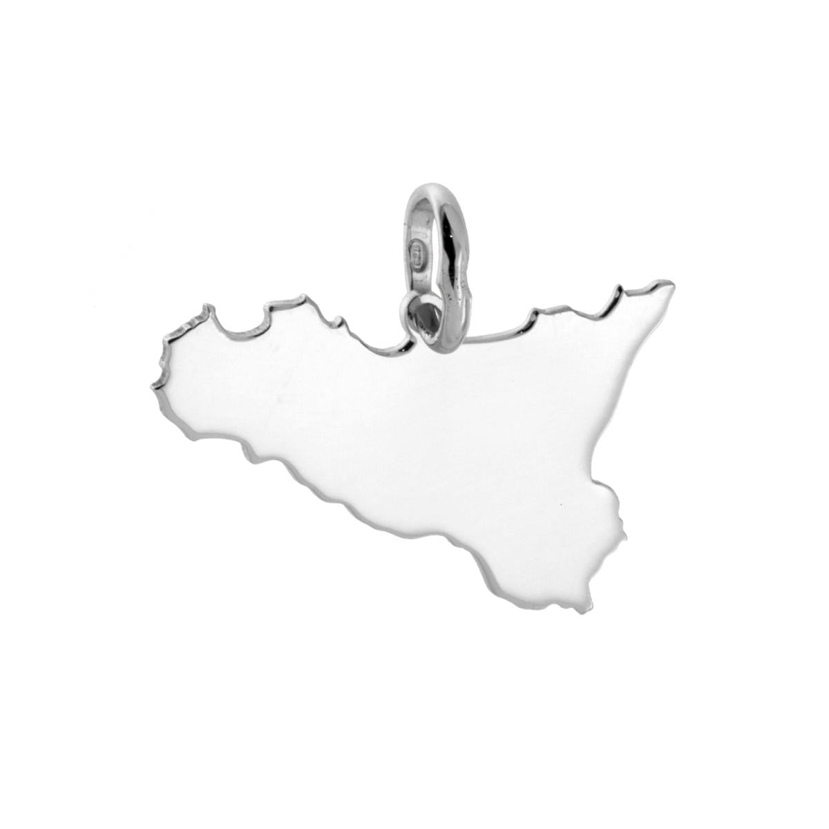 Ciondolo sagoma a forma di Sicilia con lavorazione liscia e lucida.<BR>Made in Italy