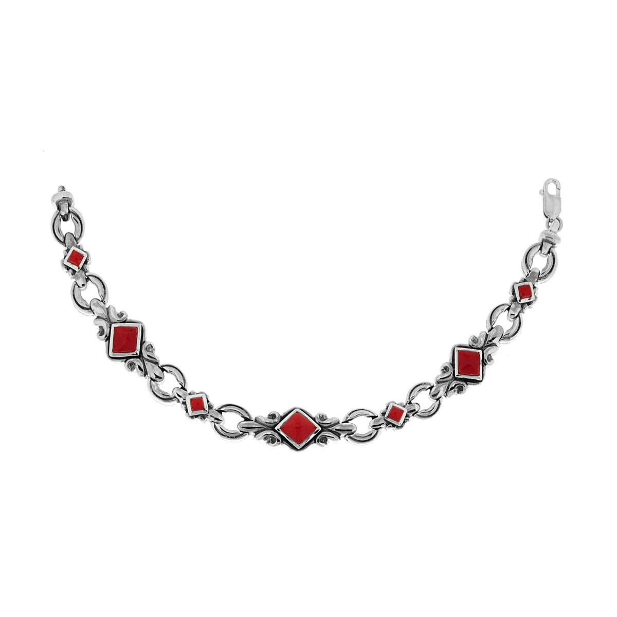 Bracciale Etnico Thailandese con Pietre Corallo in ARGENTO 925