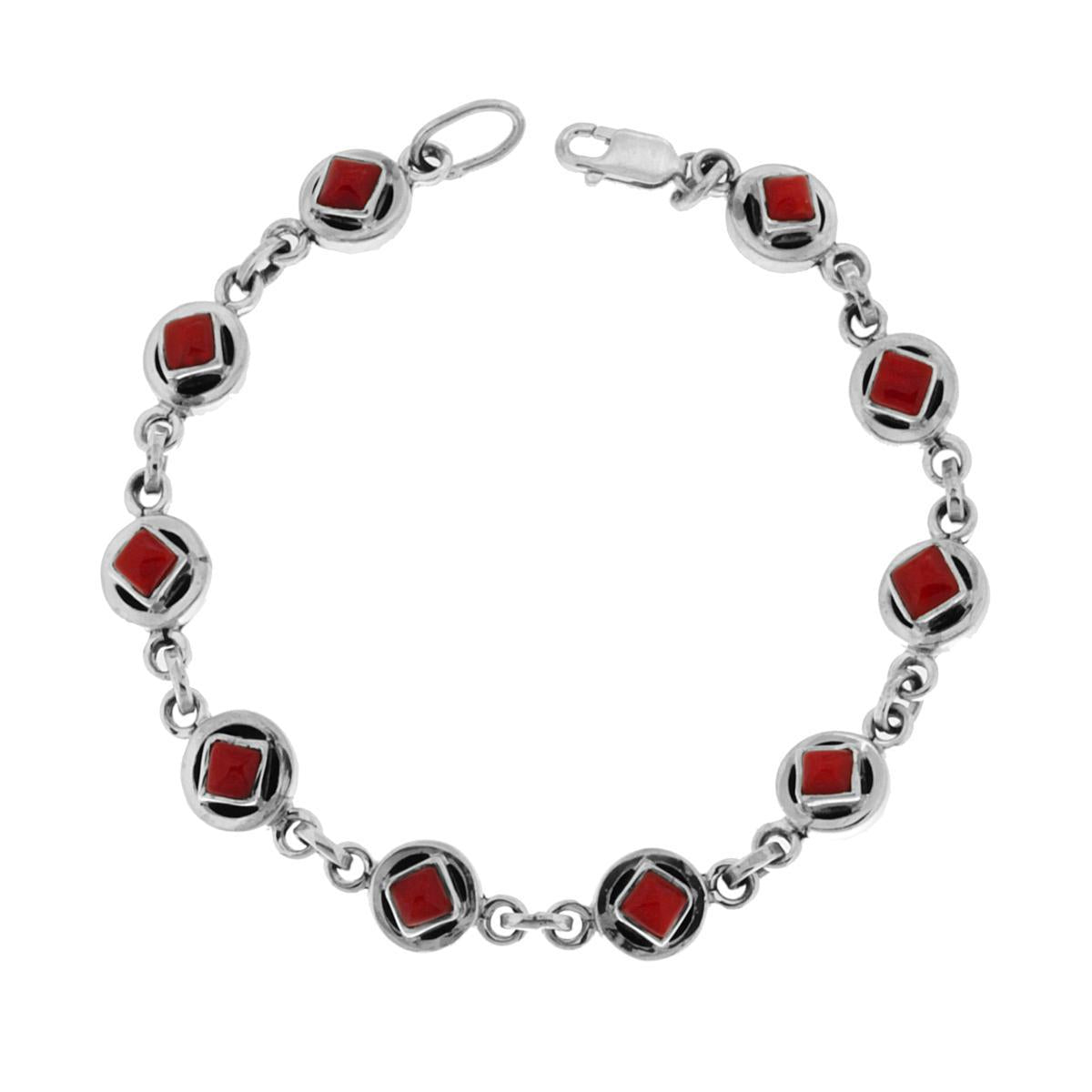 Bracciale Etnico Thailandese con Pietre Corallo in ARGENTO 925