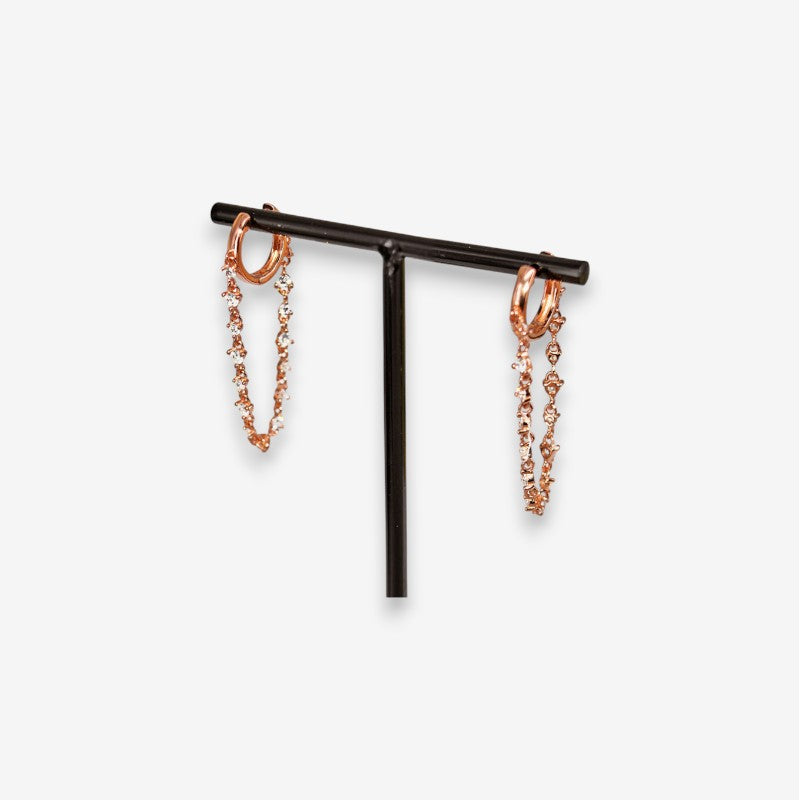 Orecchini Donna a Cerchio in Argento 925 con catena zirconata