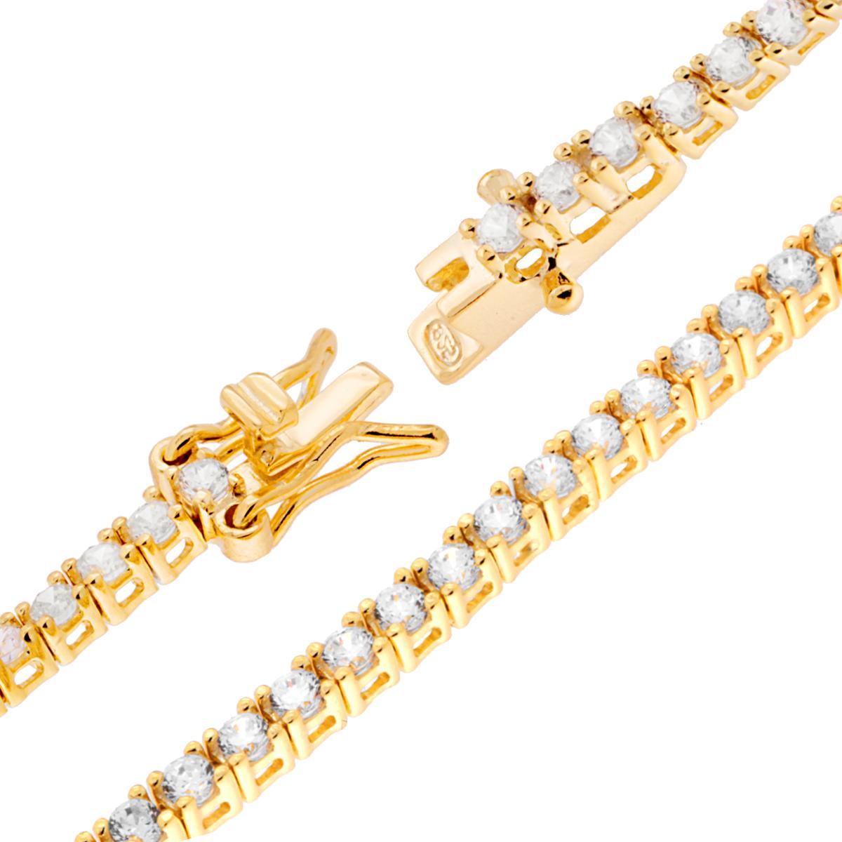 Bracciale Tennis Griffe cm 18 con Zirconi mm 2 Bianchi in ARGENTO 925 Galvanica Oro