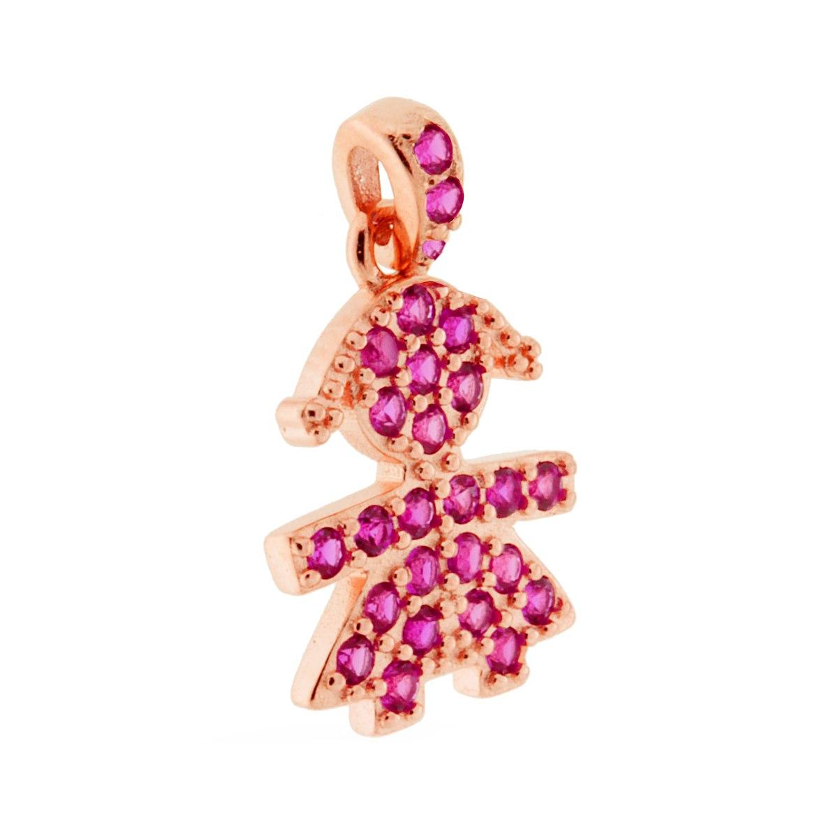 Ciondolo a forma di Bimba con Zirconi color Rubino.
