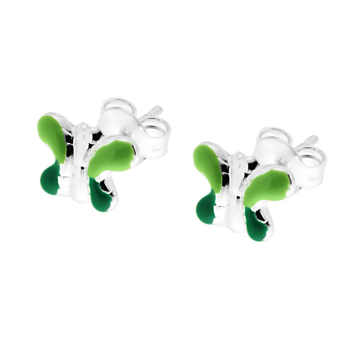 Orecchini Bimba Farfalla smalto Verde in ARGENTO 925
