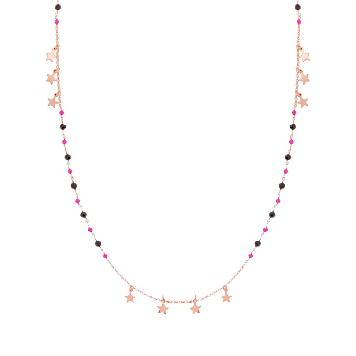 Collana Lunga con Catena Rolo con Crystal Multicolor con Stelle in ARGENTO 925 Galvanica Rosa