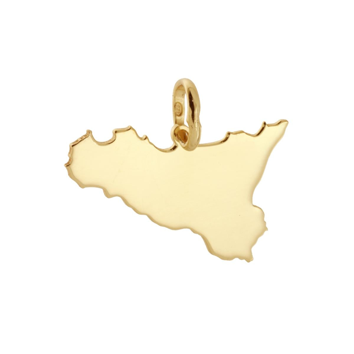 Ciondolo sagoma a forma di Sicilia con lavorazione liscia e lucida. <BR>Made in Italy
