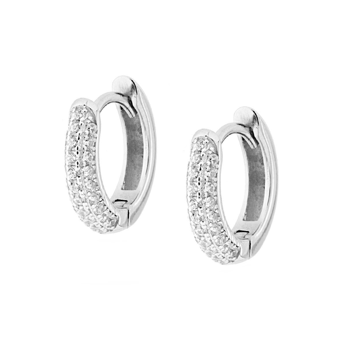 Orecchini Cerchio Scattino mm 15 con Zirconi Bianchi in ARGENTO 925 Galvanica Rodio