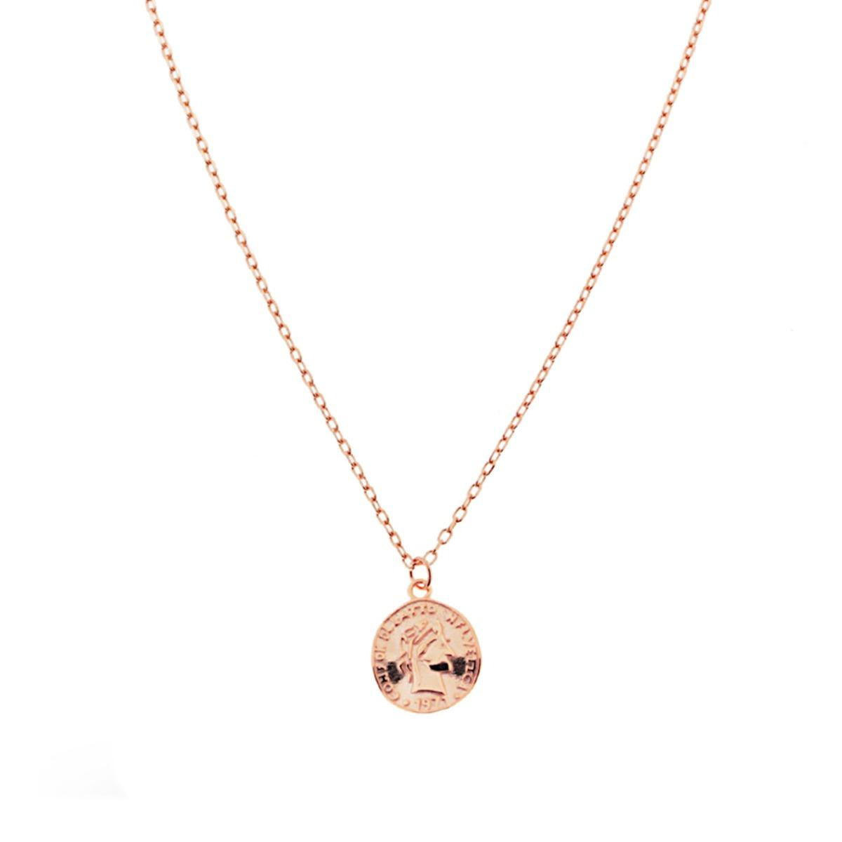 Collana Catena Forzatina con Moneta pendente in ARGENTO 925 Galvanica Rosa