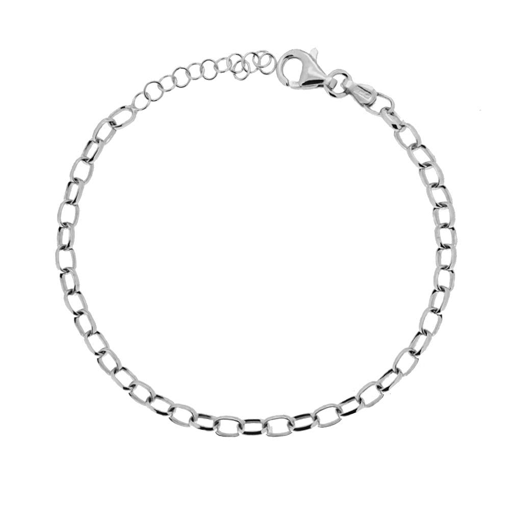 Bracciale Catena Rolo 060 Ovale mm 3.5 in ARGENTO 925 Galvanica Rodio