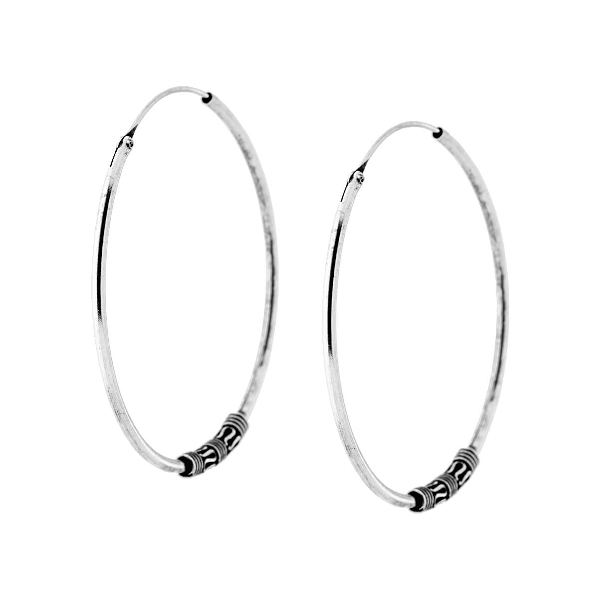 Orecchini Cerchio con lavorazione Etnica mm 1.2 x 35 in ARGENTO 925