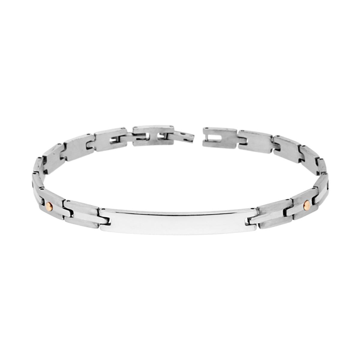 Bracciale Uomo Imperniato con Targa e con Punti Galvanica Oro in ACCIAIO