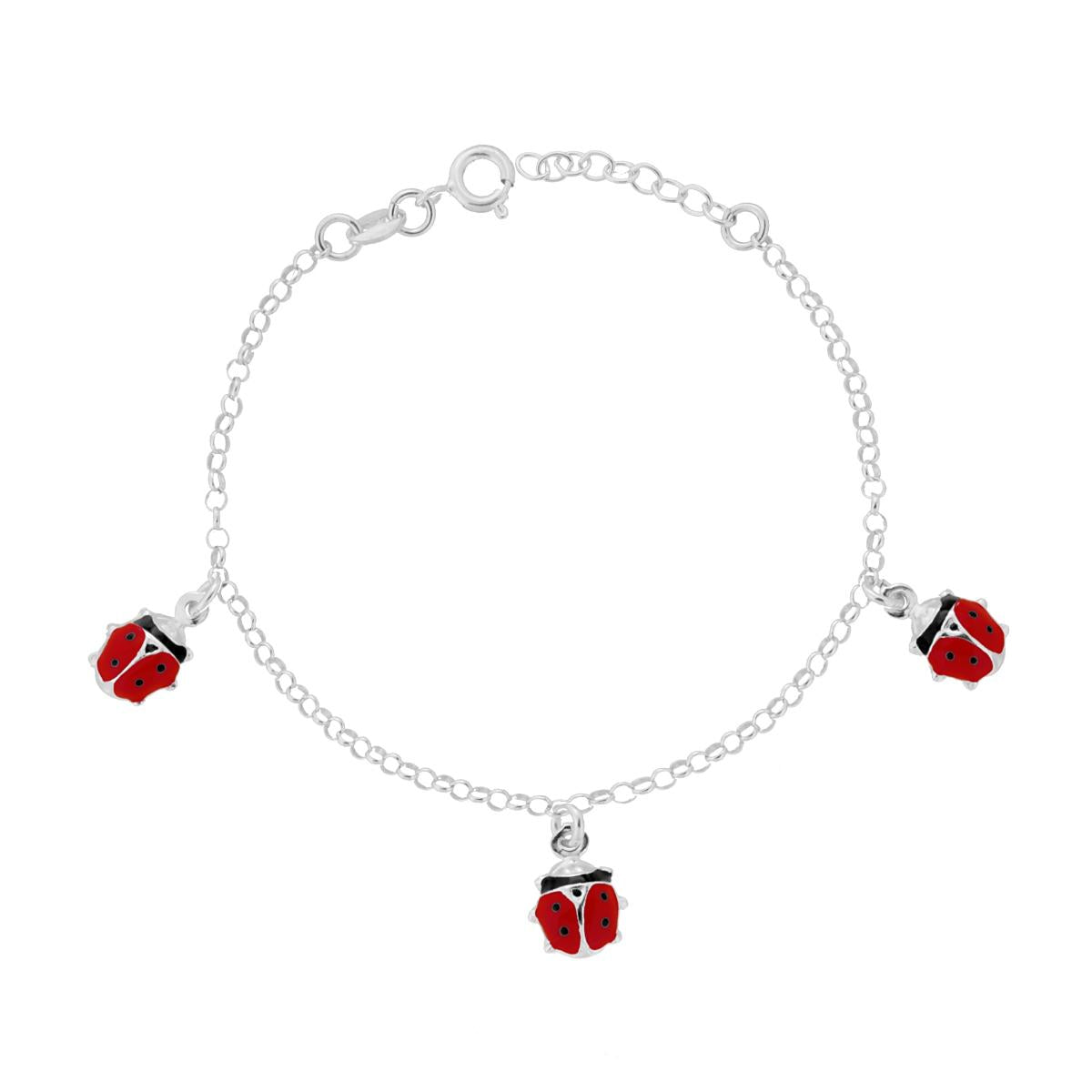 Bracciale Catena Rolo con Coccinelle Smalto Rosso pendenti in ARGENTO 925