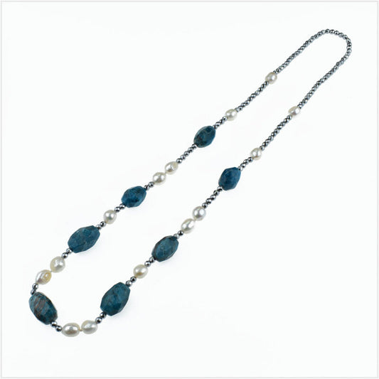 Collana Donna con pietre dure ematite e perle di fiume 65 cm