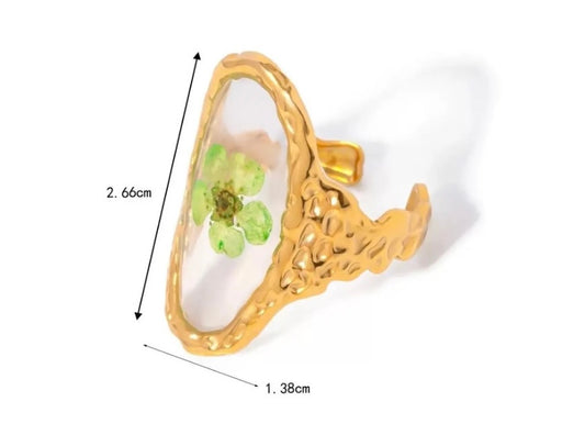 Anello Donna in Acciaio Inossidabile con Fiori Veri Essiccati