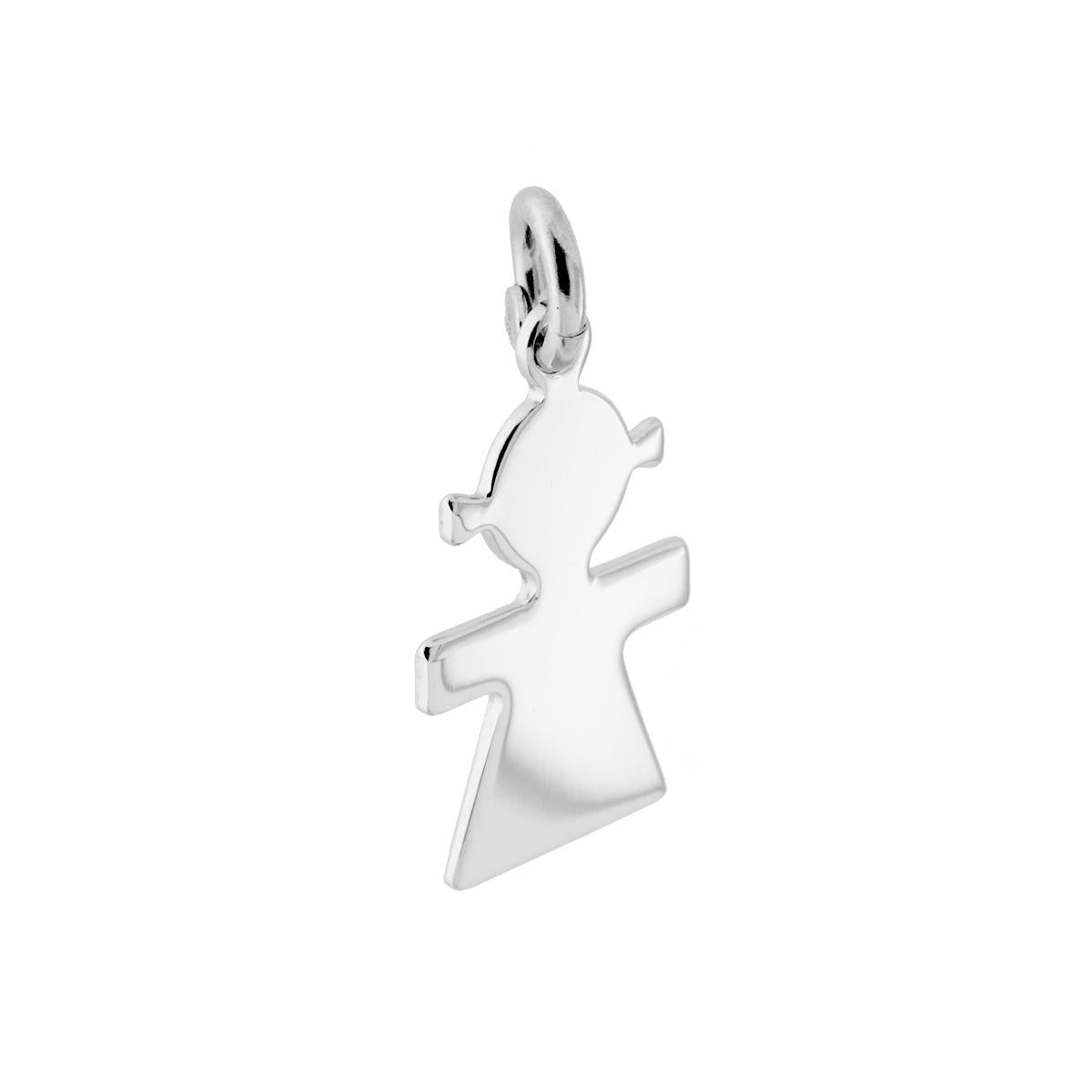 Ciondolo a forma di Bimba, con contromaglia apribile per inserire nella Catena per Collana e/o Bracciale.<BR>Lavorazione liscia e lucida.<BR>Made in Italy<BR>