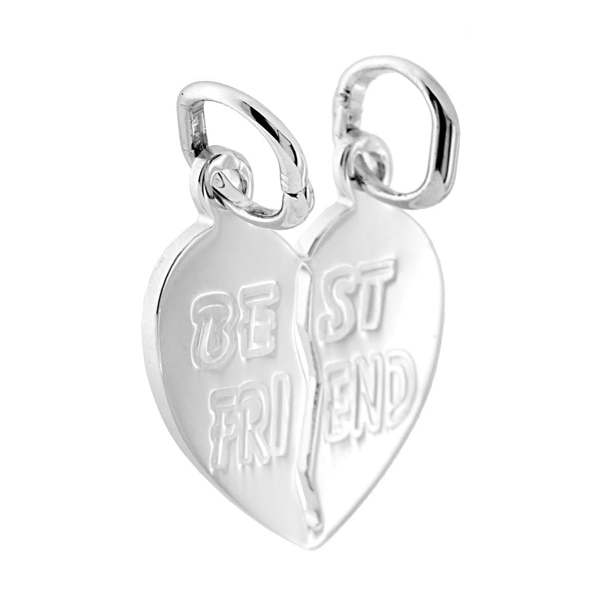 Ciondolo a forma di Cuore Spezzato che si spezza con lavorazione Liscia e Lucida.<BR>Incisione a con scritta BEST FRIEND sulla superficie.<BR>Made in Italy