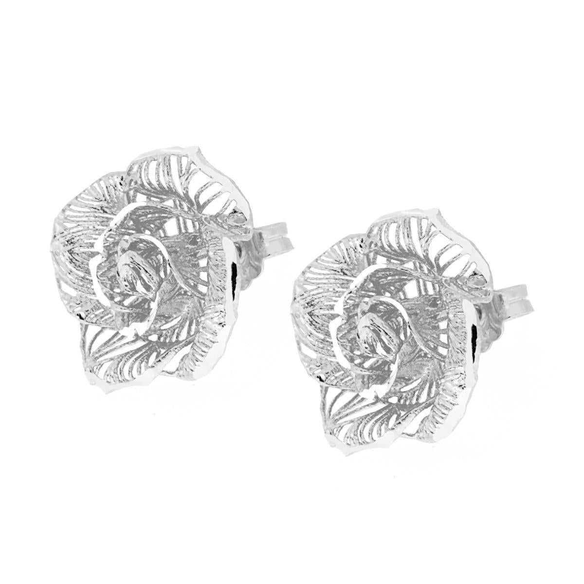 Orecchini Fiore Diamantato in ARGENTO 925 Galvanica Rodio