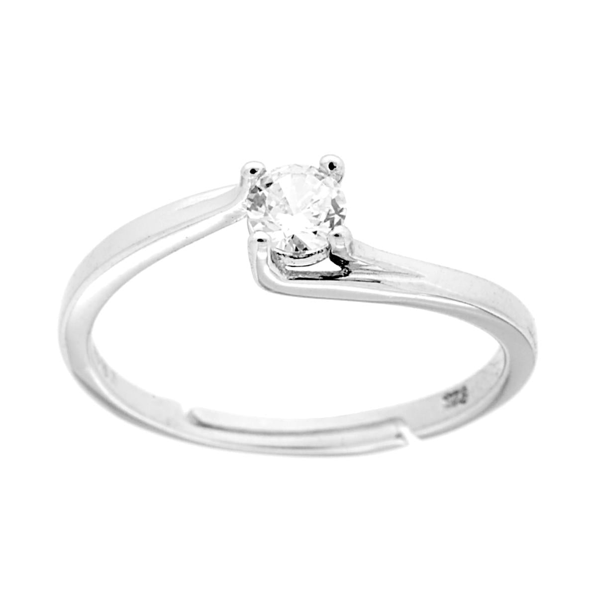 Anello Solitario con Cubic Zirconia Bianco mm 4 in ARGENTO 925 Galvanica Rodio
