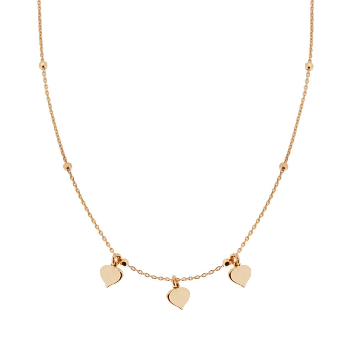 Collana catena Forzatina con Palline Sfaccettate e Cuori plain pendenti in ARGENTO 925 Galvanica Oro