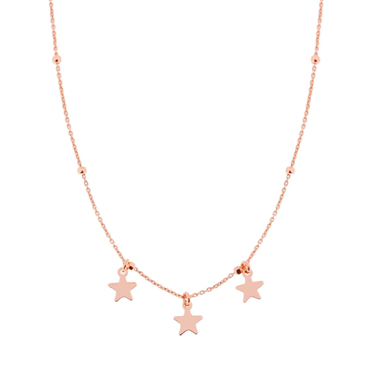 Collana catena Forzatina con Palline Sfaccettate e Stelle plain pendenti in ARGENTO 925 Galvanica Rosa