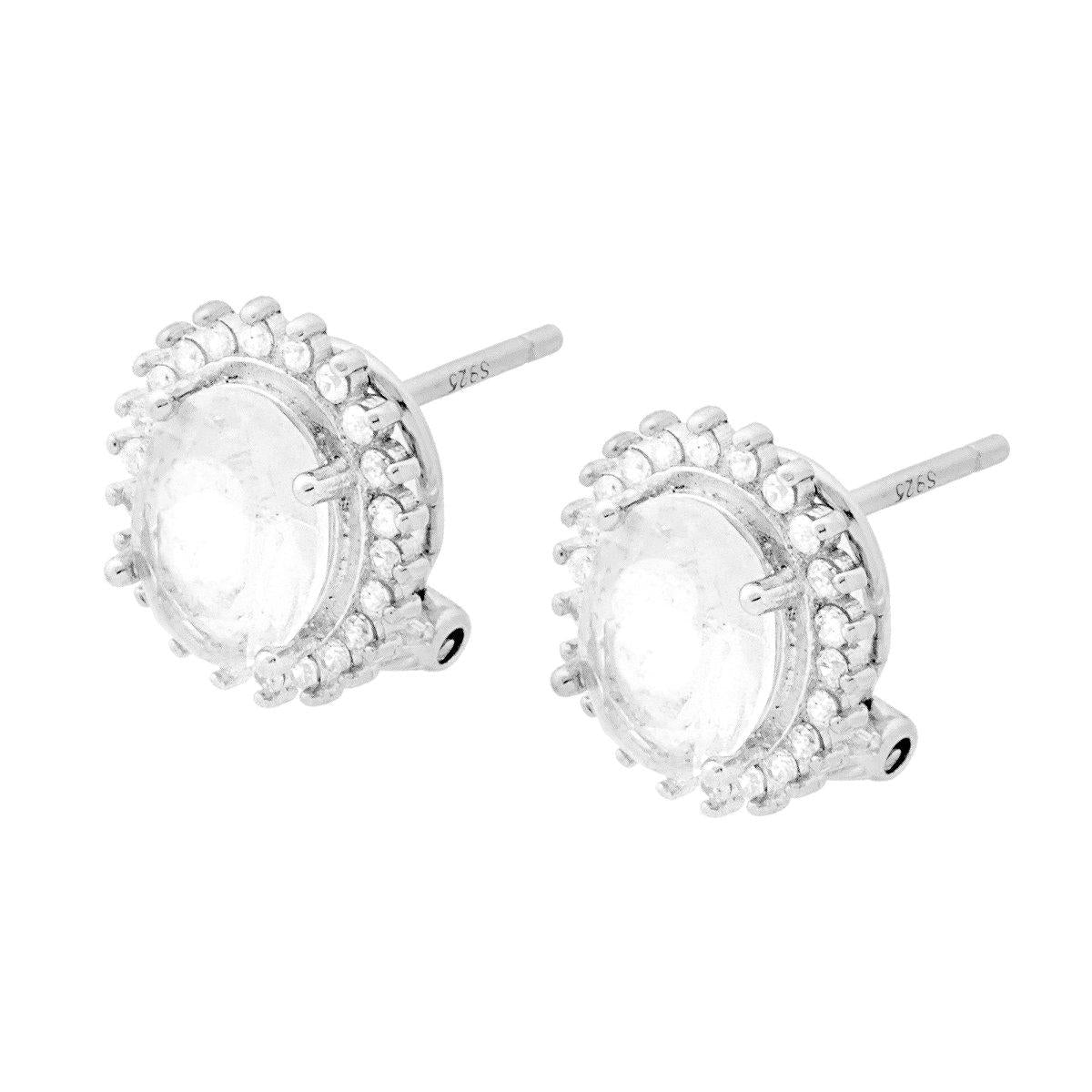 Orecchini Zircone Ovale Bianco contornato da Zirconi Bianchi in ARGENTO 925 Galvanica Rodio