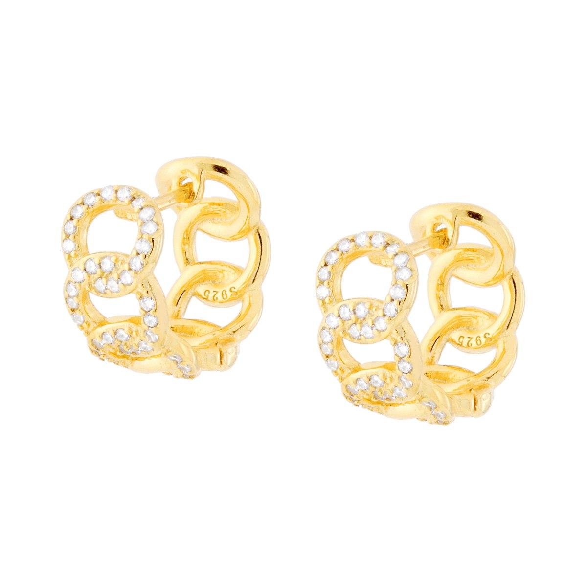 Orecchini Cerchio Catena Grumetta con Zirconi Bianchi in ARGENTO 925 Galvanica Oro