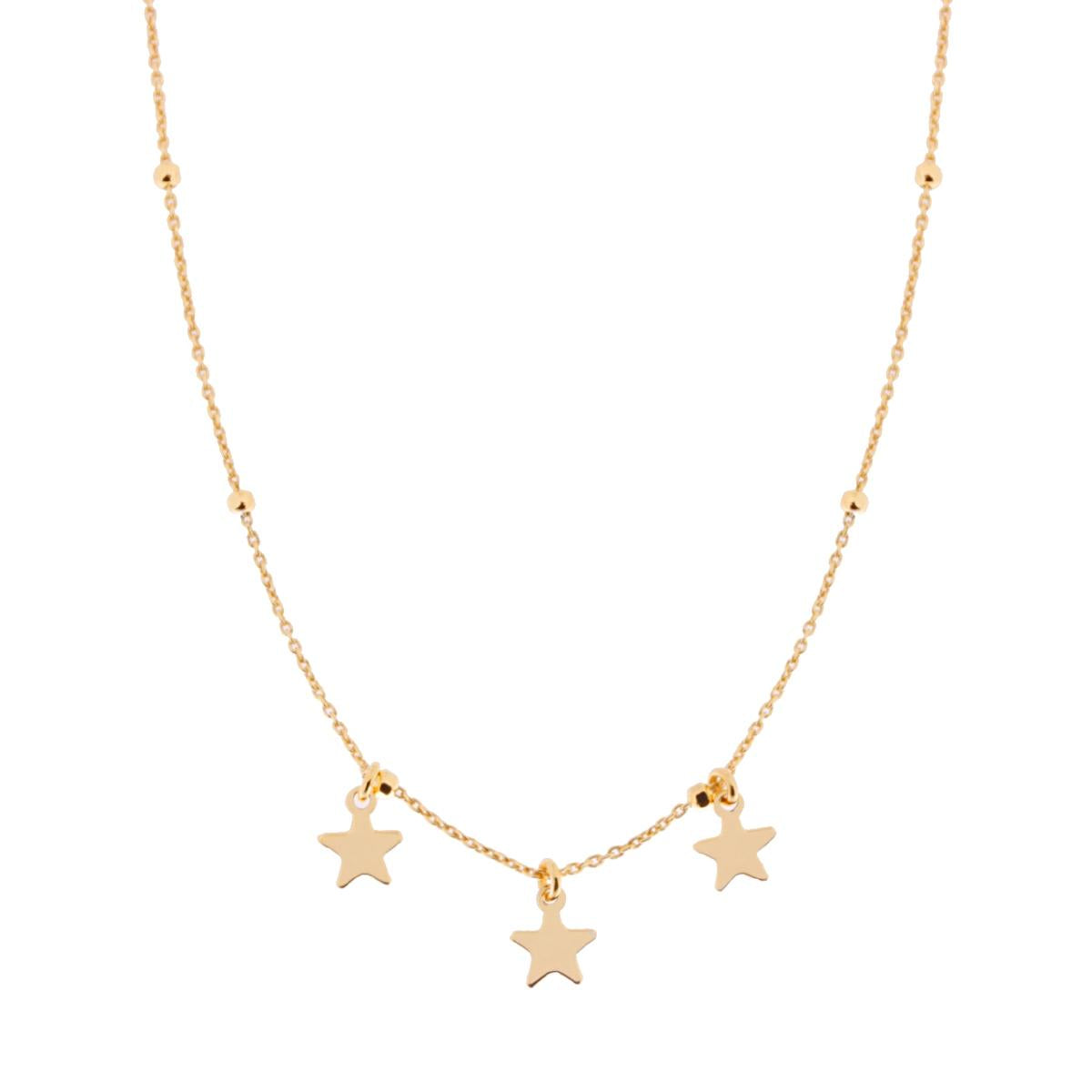 Collana catena Forzatina con Palline Sfaccettate e Stelle plain pendenti in ARGENTO 925 Galvanica Oro