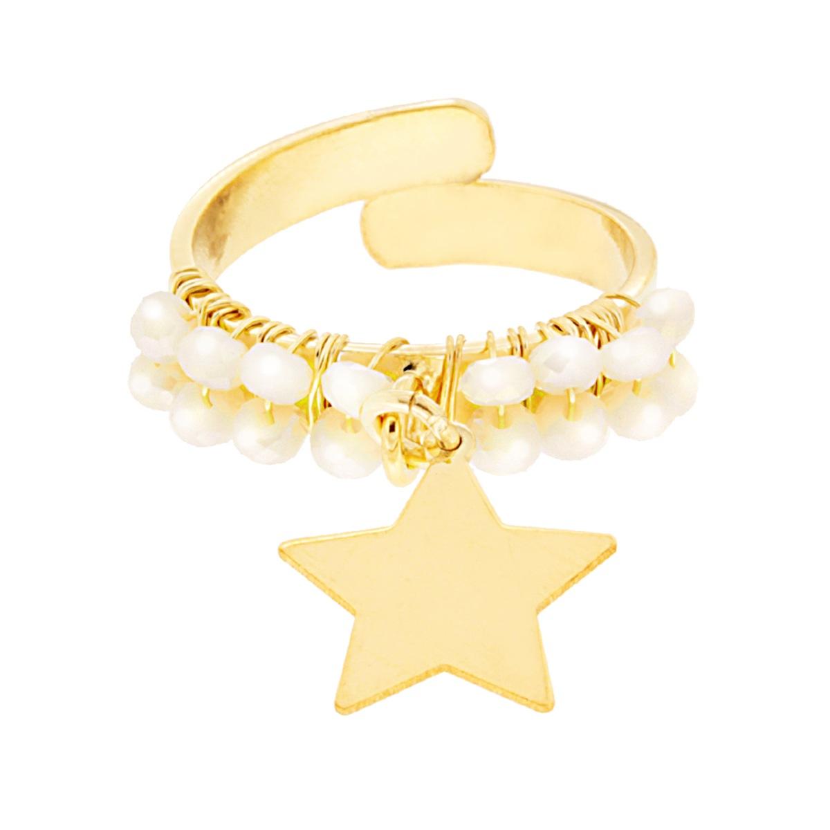 Anello Fascia con Crystal Bianco e Stella plain pendente in ARGENTO 925 Galvanica Oro