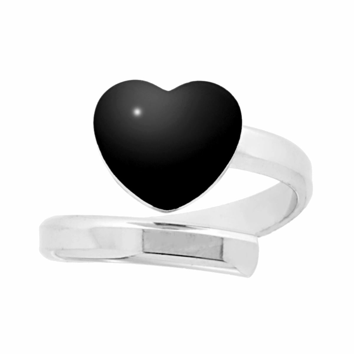 Anello Amore con Cuore Smalto Nero in ARGENTO 925 Galvanica Rodio