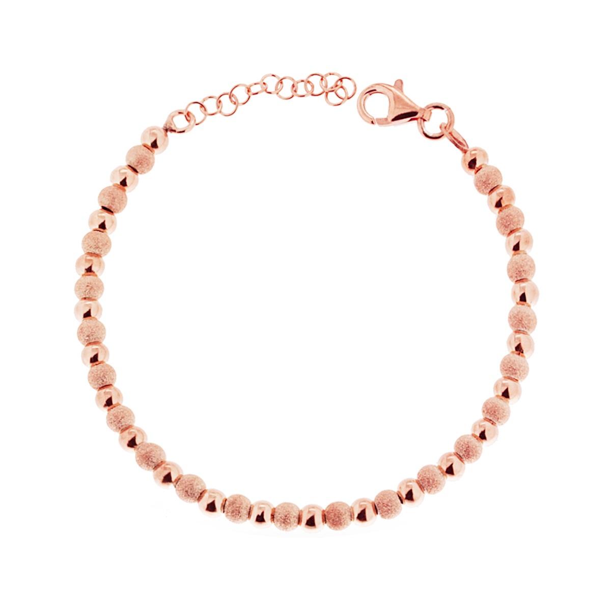 Bracciale Palline alternate Lucide e Satinate in ARGENTO 925 Galvanica Rosa
