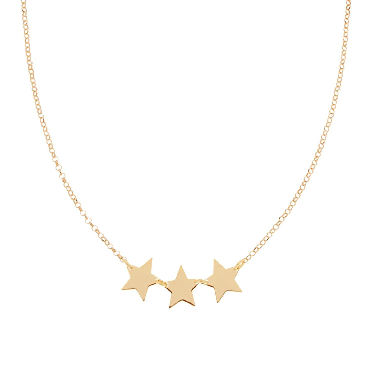 Collana Catena Rolo Diamantata con tre Stelle plain centrali in ARGENTO 925 Galvanica Oro