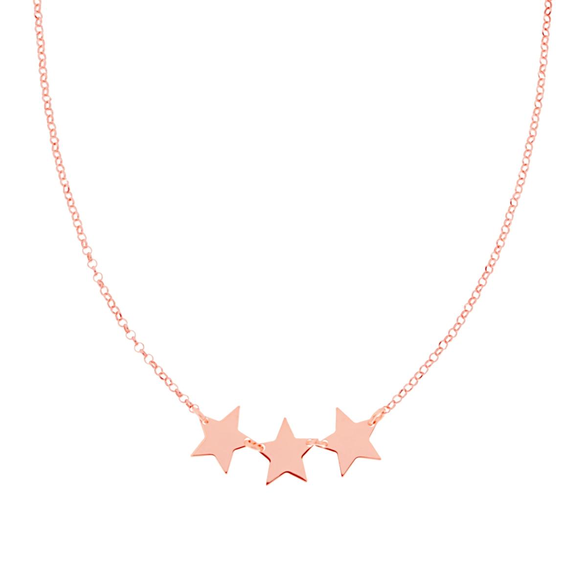 Collana Catena Rolo Diamantata con tre Stelle plain centrali in ARGENTO 925 Galvanica Rosa