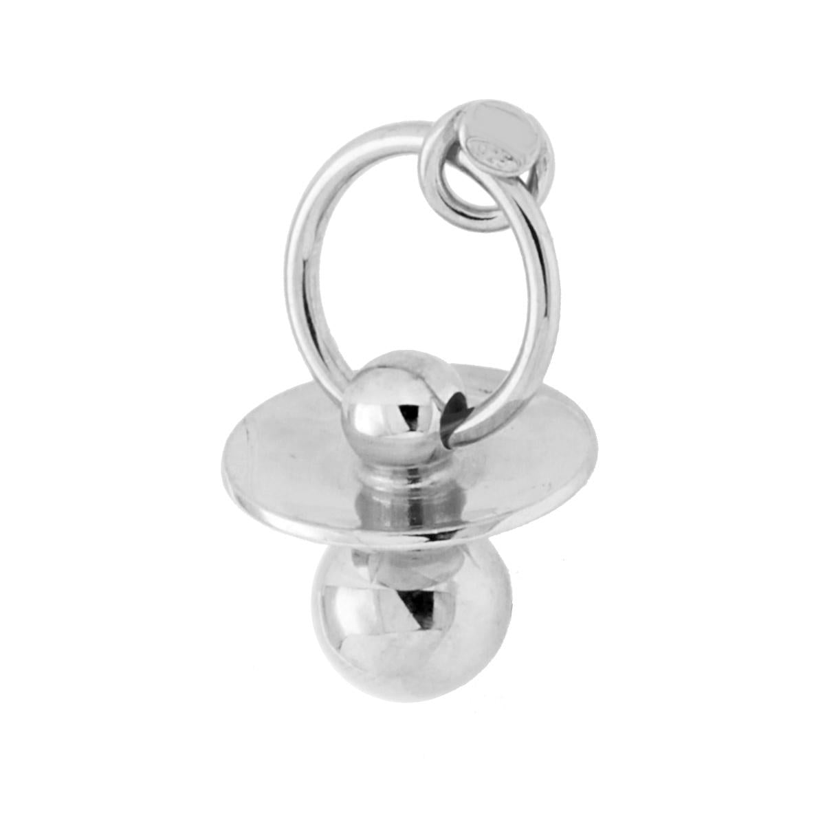 Ciondolo a forma di ciuccio con finitura liscia e lucida.<BR>Made in Italy
