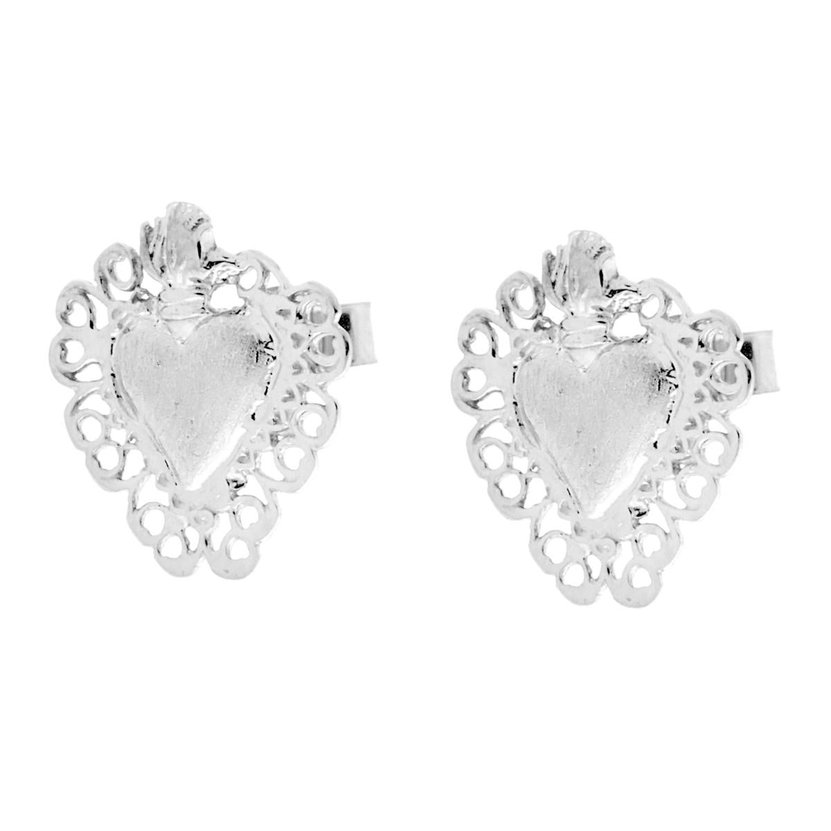 Orecchini Cuore Votivo Satinato in ARGENTO 925 Galvanica Rodio