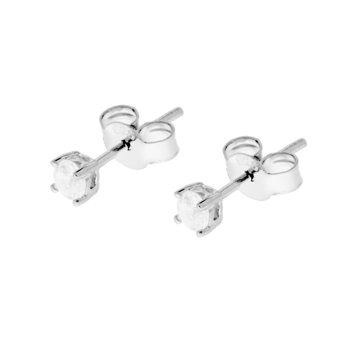 Orecchini Punto Luce Tondo con Zircone Bianco mm 3 in ARGENTO 925 Galvanica Rodio