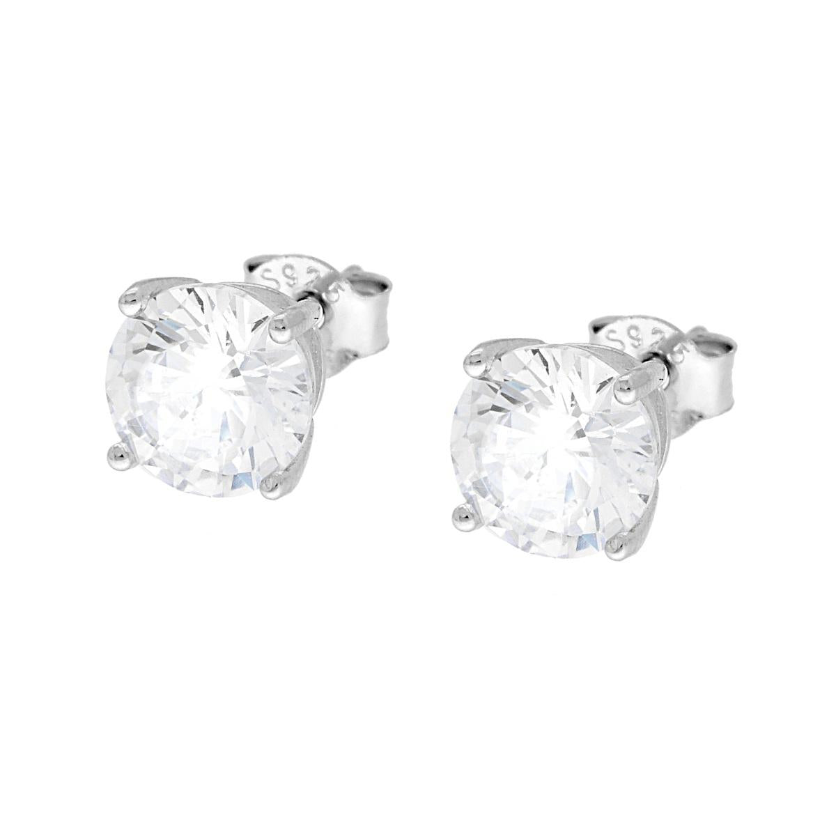 Orecchini Punto Luce Tondo con Zircone Bianco mm 7 in ARGENTO 925 Galvanica Rodio