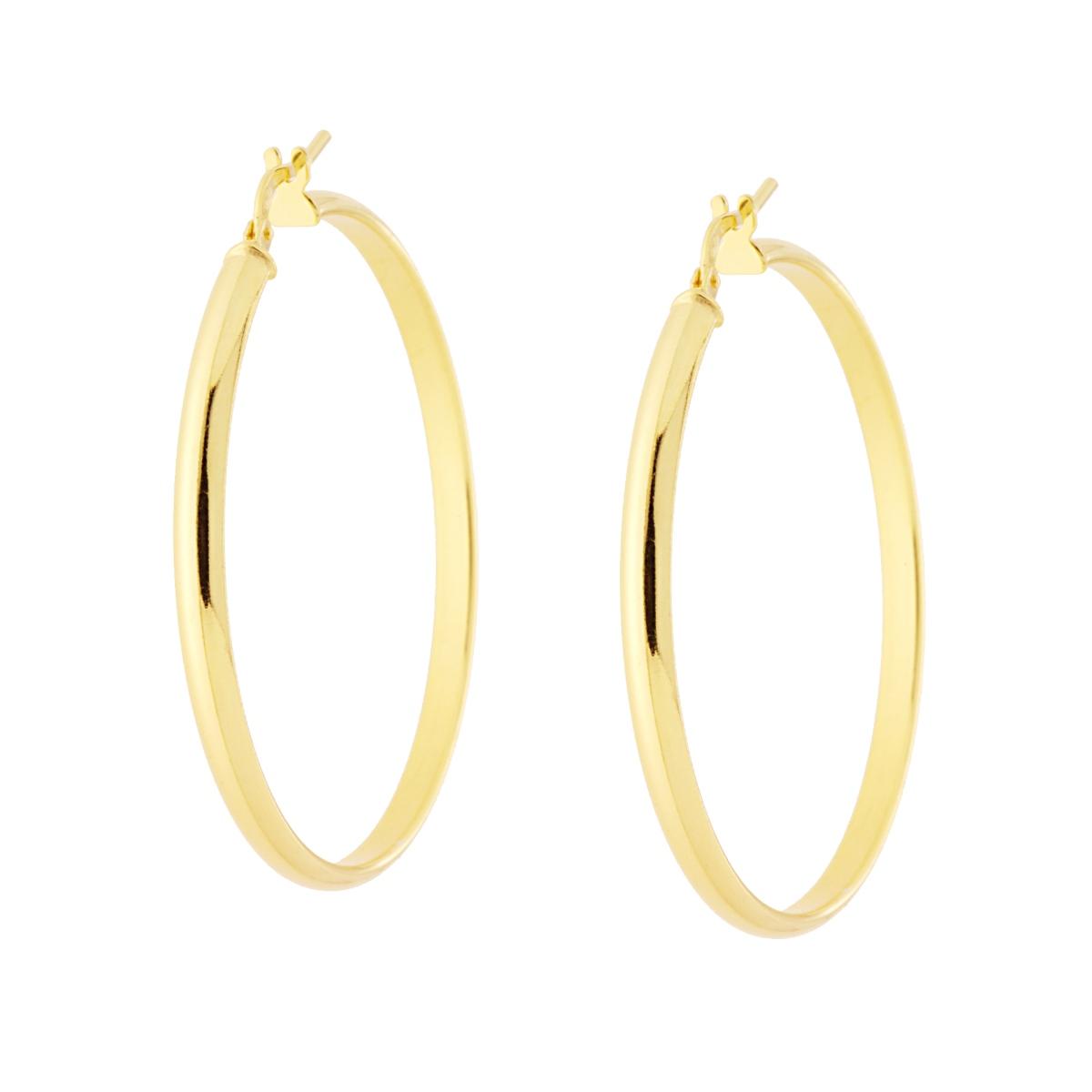Orecchini a Cerchio mm 45 con Canna mezza tonda mm 3x1,5 in ARGENTO 925 Galvanica Oro